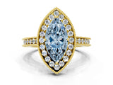 Yellow gold Fancy Blue Marquise  Halo Diamond Engagement Ring with Milgrain Pave Band and Four-Prong Setting_159