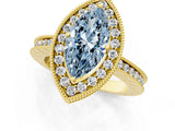 Yellow gold Fancy Blue Marquise  Halo Diamond Engagement Ring with Milgrain Pave Band and Four-Prong Setting_160