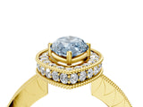 Yellow gold Fancy Blue Marquise  Halo Diamond Engagement Ring with Milgrain Pave Band and Four-Prong Setting_163