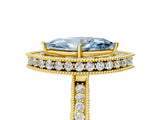 Yellow gold Fancy Blue Marquise  Halo Diamond Engagement Ring with Milgrain Pave Band and Four-Prong Setting_164