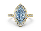 Yellow gold Fancy Blue Marquise  Halo Diamond Engagement Ring with Pavé Band and Four-Prong Setting_123