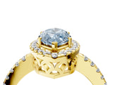 Yellow gold Fancy Blue Marquise  Halo Diamond Engagement Ring with Pavé Band and Four-Prong Setting_127
