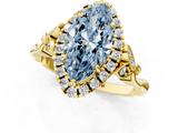Yellow gold Fancy Blue Marquise  Halo Diamond Engagement Ring with Vintage-Inspired Band and Four-Prong Setting_4