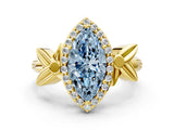 Yellow gold Fancy Blue Marquise  Halo Diamond Floral Band with Four-Prong Setting_55