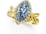 Yellow gold Fancy Blue Marquise  Halo Diamond Floral Band with Four-Prong Setting_56