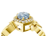 Yellow gold Fancy Blue Marquise  Halo Diamond Floral Band with Four-Prong Setting_59
