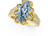 Yellow gold Fancy Blue Marquise  Halo Diamond Floral Split Shank Engagement Ring 1