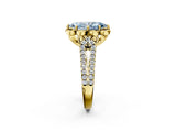Yellow gold Fancy Blue Marquise  Halo Diamond Floral Split Shank Engagement Ring 2