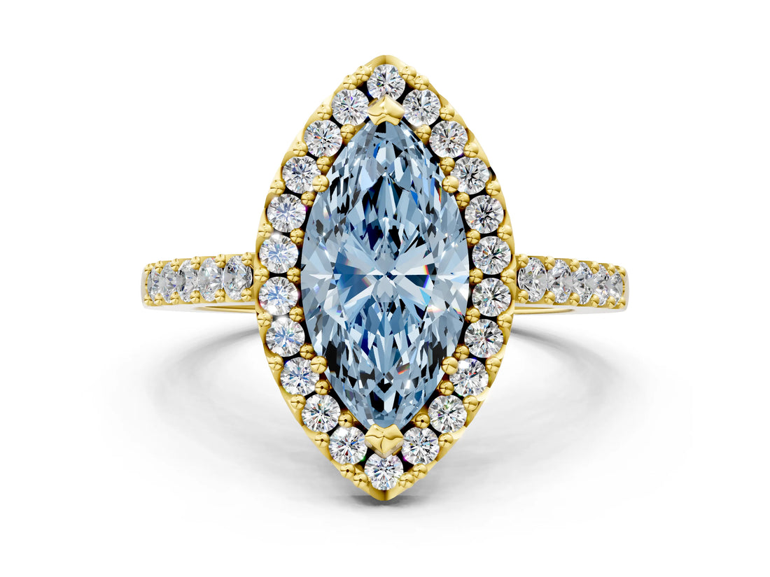 Yellow gold Fancy Blue Marquise  Halo Diamond Pavé Solitaire Ring_51