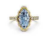 Yellow gold Fancy Blue Marquise  Halo Diamond Pave Band Ring with Four-Prong Setting_15