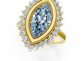 Yellow gold Fancy Blue Marquise  Halo Diamond Ring with Milgrain Edge and Round Prong Setting_69