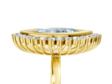 Yellow gold Fancy Blue Marquise  Halo Diamond Ring with Milgrain Edge and Round Prong Setting_73