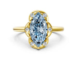 Yellow gold Fancy Blue Marquise  Halo Diamond Ring with Round Cluster Setting, Solitaire Band, and Four-Prong Setting_49