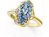 Yellow gold Fancy Blue Marquise  Halo Diamond Ring with Round Cluster Setting, Solitaire Band, and Four-Prong Setting_50
