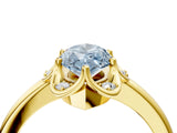 Yellow gold Fancy Blue Marquise  Halo Diamond Ring with Round Cluster Setting, Solitaire Band, and Four-Prong Setting_53