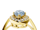 Yellow gold Fancy Blue Marquise  Halo Diamond Ring with Split Shank and Four-Prong Setting_48