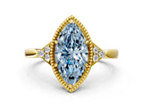 Yellow gold Fancy Blue Marquise  Halo Diamond Ring with Tapered Band and Four-Prong Setting_7