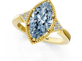 Yellow gold Fancy Blue Marquise  Halo Diamond Ring with Tapered Band and Four-Prong Setting_8