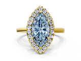 Yellow gold Fancy Blue Marquise  Halo Diamond Solitaire with Pavé Band and Four-Prong Setting_68
