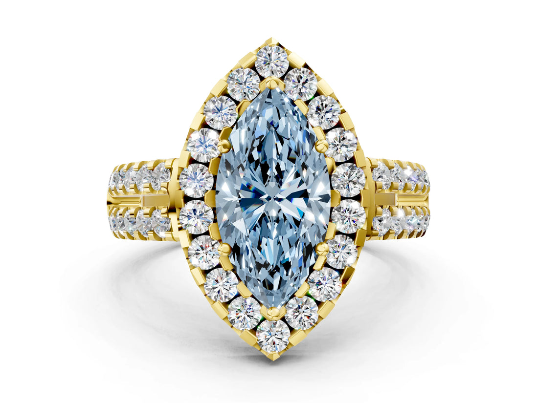 Yellow gold Fancy Blue Marquise  Halo Diamond Split Shank Engagement Ring with Prong Setting_61