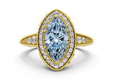 Yellow gold Fancy Blue Marquise  Halo Diamond Split Shank Ring with Milgrain Detail_47