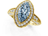 Yellow gold Fancy Blue Marquise  Halo Diamond Split Shank Ring with Milgrain Detail_48