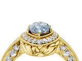 Yellow gold Fancy Blue Marquise  Halo Diamond Split Shank Ring with Milgrain Detail_51