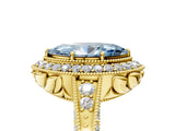 Yellow gold Fancy Blue Marquise  Halo Diamond Split Shank Ring with Milgrain Detail_52