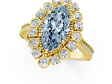 Yellow gold Fancy Blue Marquise  Halo Milgrain Pave Diamond Ring with Four-Prong Setting 2