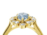 Yellow gold Fancy Blue Marquise  Halo Milgrain Pave Diamond Ring with Four-Prong Setting 5