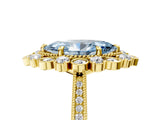 Yellow gold Fancy Blue Marquise  Halo Milgrain Pave Diamond Ring with Four-Prong Setting