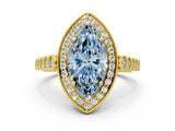 Yellow gold Fancy Blue Marquise  Halo Milgrain Solitaire with Bezel Set Side Stones and Pave Band_31