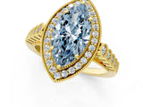 Yellow gold Fancy Blue Marquise  Halo Milgrain Solitaire with Bezel Set Side Stones and Pave Band_32