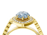 Yellow gold Fancy Blue Marquise  Halo Milgrain Solitaire with Bezel Set Side Stones and Pave Band_35