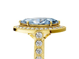 Yellow gold Fancy Blue Marquise  Halo Milgrain Solitaire with Bezel Set Side Stones and Pave Band_36