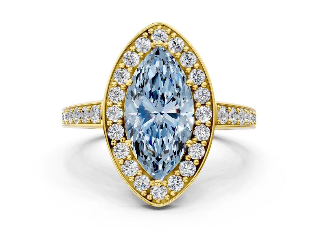 Yellow gold Fancy Blue Marquise  Halo Pavé Diamond Engagement Ring with Bezel Setting_36