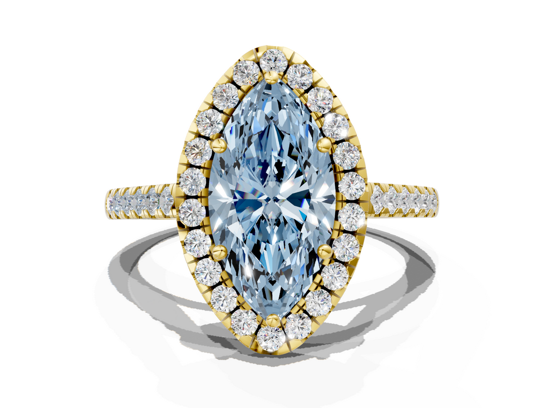 Yellow gold Fancy Blue Marquise  Halo Pavé Diamond Engagement Ring with Four-Prong Setting_3