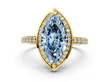 Yellow gold Fancy Blue Marquise  Halo Pave Band Solitaire Ring with Prong Setting_66