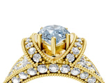 Yellow gold Fancy Blue Marquise  Halo Pave Diamond Engagement Ring with Milgrain Detailing_53