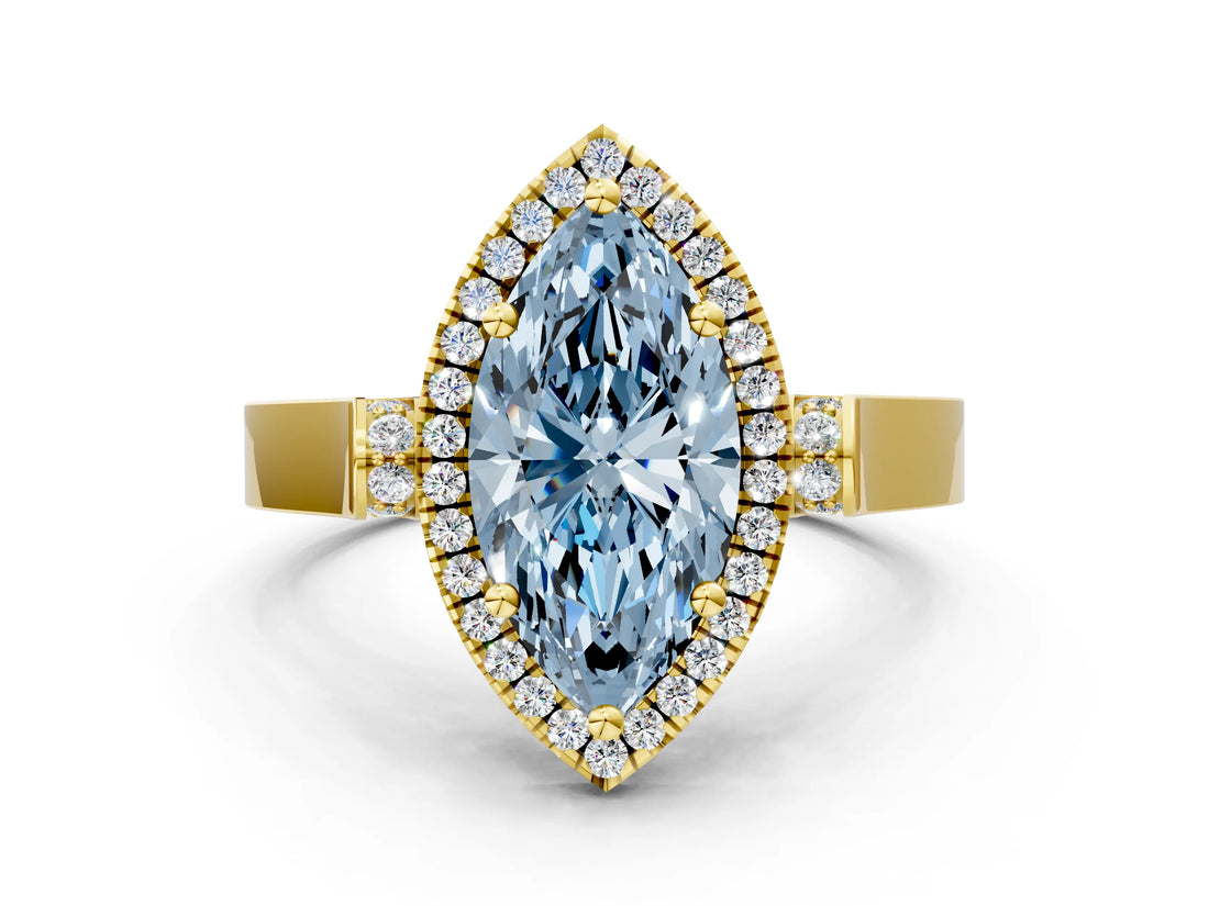 Yellow gold Fancy Blue Marquise  Halo Pave Split Shank Prong Setting Ring_26