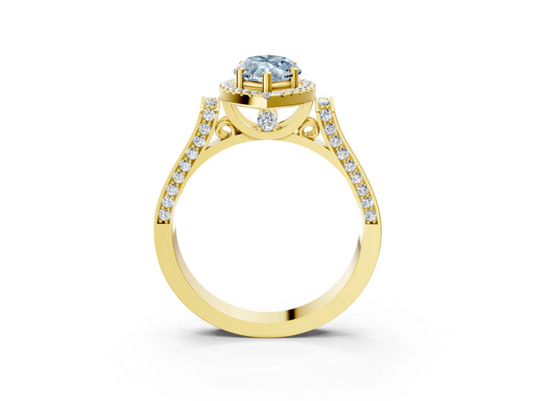 Yellow gold Fancy Blue Marquise  Halo Pave Split Shank Prong Setting Ring