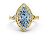 Yellow gold Fancy Blue Marquise  Halo Round Diamond Milgrain Pave Engagement Ring_3