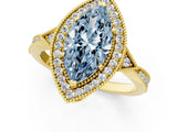 Yellow gold Fancy Blue Marquise  Halo Round Diamond Milgrain Pave Engagement Ring_4