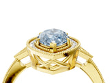 Yellow gold Fancy Blue Marquise  Halo Round Diamond Milgrain Pave Engagement Ring_7