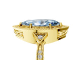 Yellow gold Fancy Blue Marquise  Halo Round Diamond Milgrain Pave Engagement Ring_8