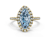 Yellow gold Fancy Blue Marquise  Halo Round Diamond Pavé Band Four-Prong Ring_3