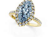 Yellow gold Fancy Blue Marquise  Halo Round Diamond Pavé Band Four-Prong Ring_4