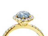 Yellow gold Fancy Blue Marquise  Halo Round Diamond Pavé Band Four-Prong Ring_7