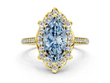 Yellow gold Fancy Blue Marquise  Halo Round Diamond Pave Band with Four-Prong Setting_38