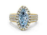Yellow gold Fancy Blue Marquise  Halo Round Diamond Pave Band with Prong Setting 1